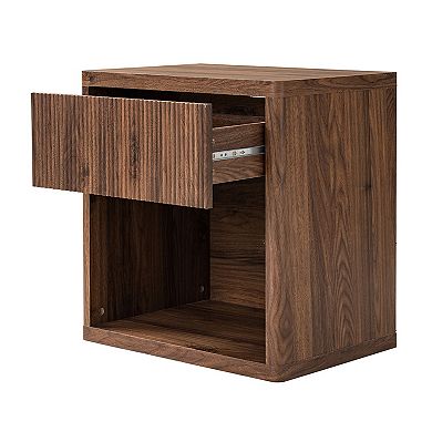 Trikiousd Fluted Nightstand with Charging Station, Mid-Century Modern Floor Standing Bedside Table