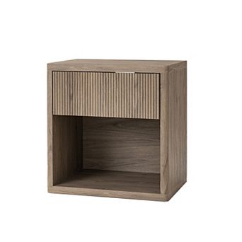Trikiousd Fluted Nightstand with Charging Station, Mid-Century Modern Floor Standing Bedside Table