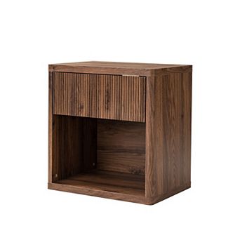 Trikiousd Fluted Nightstand with Charging Station, Mid-Century Modern Floor Standing Bedside Table