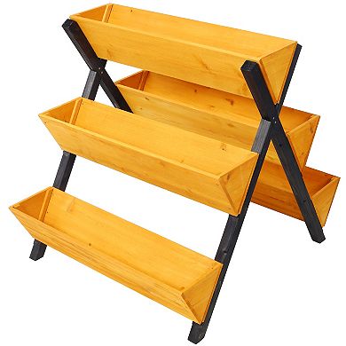 Trikiousd 3 Tiers Wood Vertical Raised Garden Bed with Legs, Flowers Herbs Vegetables Planter Box