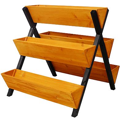 Trikiousd 3 Tiers Wood Vertical Raised Garden Bed with Legs, Flowers Herbs Vegetables Planter Box