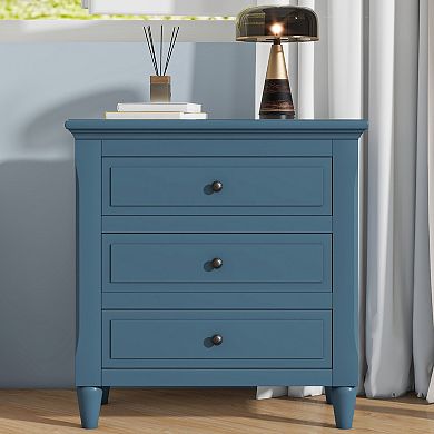 Trikiousd Bedroom 28" Nightstand with 3 Drawers, Bedside Cabinet Sofa Side Table wRubber Wood Legs