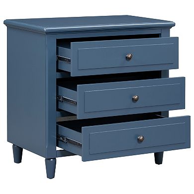 Trikiousd Bedroom 28" Nightstand with 3 Drawers, Bedside Cabinet Sofa Side Table wRubber Wood Legs