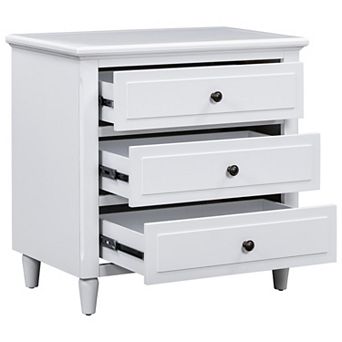 Trikiousd Bedroom 28" Nightstand with 3 Drawers, Bedside Cabinet Sofa Side Table wRubber Wood Legs