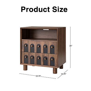 Trikiousd 2 Drawers Nightstand with Charging Station, Curve Mirror Design Bedside Table End Table