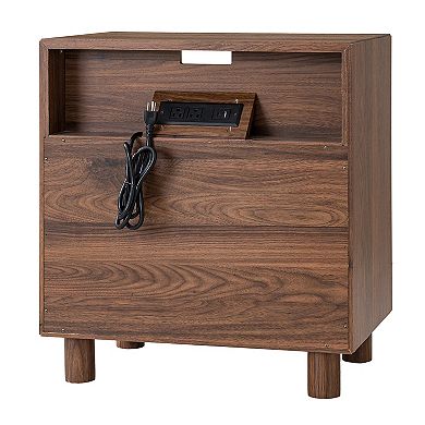 Trikiousd 2 Drawers Nightstand with Charging Station, Curve Mirror Design Bedside Table End Table