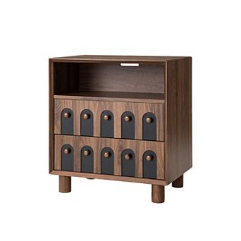 Trikiousd 2 Drawers Nightstand with Charging Station, Curve Mirror Design Bedside Table End Table