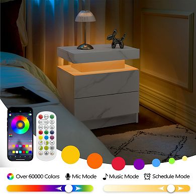 Trikiousd Modern LED Nightstand Bedroom Bedside Table End Side Table with 2 Drawers