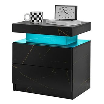 Trikiousd Modern LED Nightstand Bedroom Bedside Table End Side Table with 2 Drawers