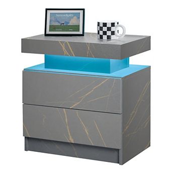 Trikiousd Modern LED Nightstand Bedroom Bedside Table End Side Table with 2 Drawers