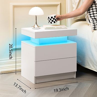 Trikiousd Adjustable LED Lights Nightstand for Bedroom, Morden Bedside Table Side Table w/2 Drawers