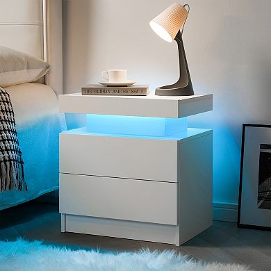 Trikiousd Adjustable LED Lights Nightstand for Bedroom, Morden Bedside Table Side Table w/2 Drawers