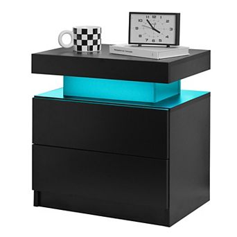 Trikiousd Adjustable LED Lights Nightstand for Bedroom, Morden Bedside Table Side Table w/2 Drawers
