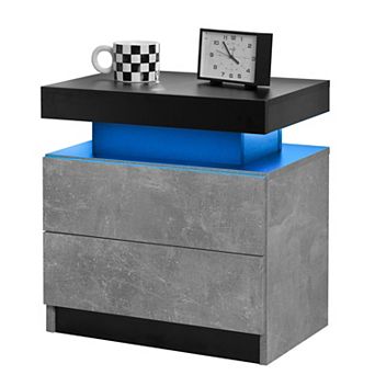 Trikiousd Adjustable LED Lights Nightstand for Bedroom, Morden Bedside Table Side Table w/2 Drawers