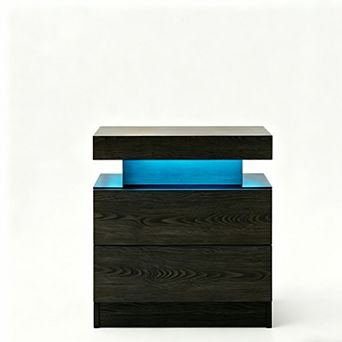 Trikiousd Adjustable LED Lights Nightstand for Bedroom, Morden Bedside Table Side Table w/2 Drawers
