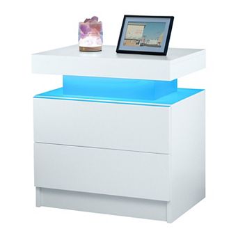 Trikiousd Adjustable LED Lights Nightstand for Bedroom, Morden Bedside Table Side Table w/2 Drawers