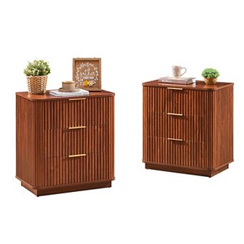 Trikiousd Nightstand Set of 2, Mid-Century Modern Chest of 3 Drawers Bedside Table for Bedroom