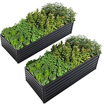 Trikiousd 2 pc Metal Raised Garden Bed Kit Outdoor Planter Boxes Set, Rectangle Vegetable Flower Bed