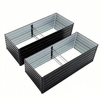 Trikiousd 2 PC Metal Raised Garden Bed Kit Outdoor Planter Boxes Set, Rectangle Vegetable Flower Bed