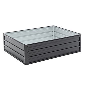Trikiousd Open-Ended Base Planter Box 4x3x1ft Metal Raised Garden Bed Patio Kit Planting Bed