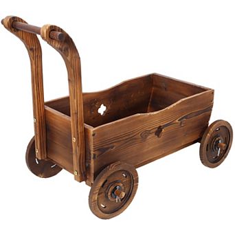 Trikiousd Wooden Wagon Planter Box with Wheels, Outdoor Garden Planter Decor Planter Kit Flower Cart