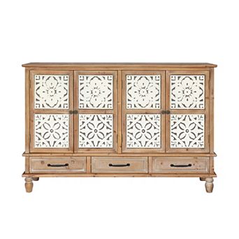 Trikiousd Vintage Wooden Sideboard Accent Storage Cabinet, 3 Drawers Buffet Cabinet Entryway Cabinet