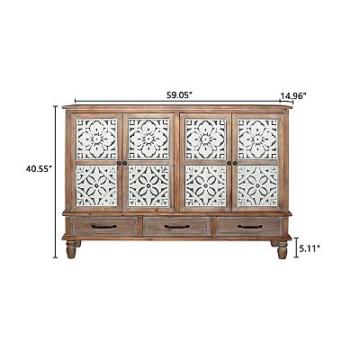 Trikiousd Vintage Wooden Sideboard Accent Storage Cabinet, 3 Drawers Buffet Cabinet Entryway Cabinet
