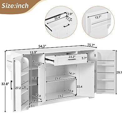Trikiousd 4 Doors Sideboard Buffet Cabinet, Kitchen Storage Cabinet with Adjustable Shelves