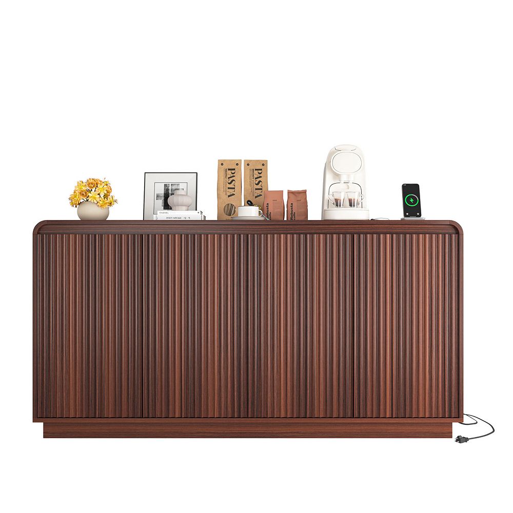 Trikiousd Fluted Sideboard Handleless Wave Design Storage Cabinet TV ...
