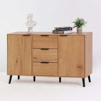 Trikiousd 3 Drawers Sideboard Coffee Bar Cabinet wStorage, 2 Doors Buffet Cabinet Hallway Cabinet