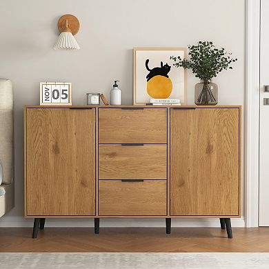 Trikiousd 3 Drawers Sideboard Coffee Bar Cabinet wStorage, 2 Doors Buffet Cabinet Hallway Cabinet