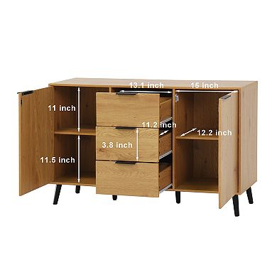Trikiousd 3 Drawers Sideboard Coffee Bar Cabinet wStorage, 2 Doors Buffet Cabinet Hallway Cabinet