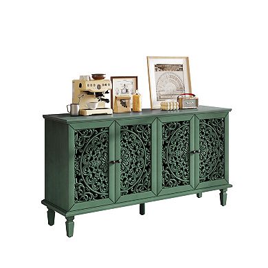 Trikiousd Hollow-Carved Sideboard w/ Solid Wood Legs, Buffet Cabinet TV Stand for Living Dining Room
