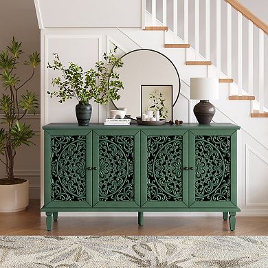Trikiousd Hollow-Carved Sideboard w/ Solid Wood Legs, Buffet Cabinet TV Stand for Living Dining Room