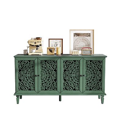 Trikiousd Hollow-Carved Sideboard w/ Solid Wood Legs, Buffet Cabinet TV Stand for Living Dining Room