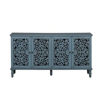 Trikiousd Hollow-Carved Sideboard w/ Solid Wood Legs, Buffet Cabinet TV Stand for Living Dining Room