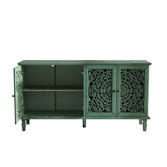 Trikiousd Hollow-Carved Sideboard w/ Solid Wood Legs, Buffet Cabinet TV Stand for Living Dining Room