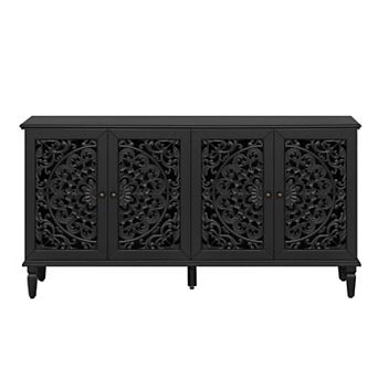 Trikiousd Hollow-Carved Sideboard w/ Solid Wood Legs, Buffet Cabinet TV Stand for Living Dining Room