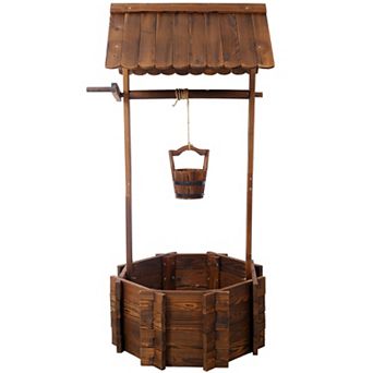 Trikiousd Rustic Wishing Well Planter Outdoor Garden Patio Wooden Decor Planter