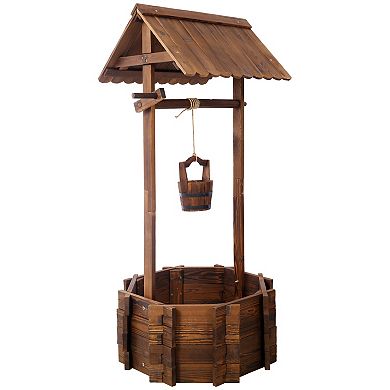 Trikiousd Rustic Wishing Well Planter Outdoor Garden Patio Wooden Decor Planter