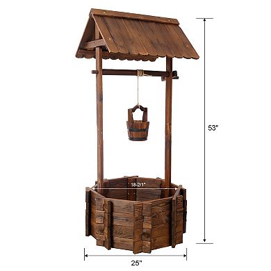 Trikiousd Rustic Wishing Well Planter Outdoor Garden Patio Wooden Decor Planter