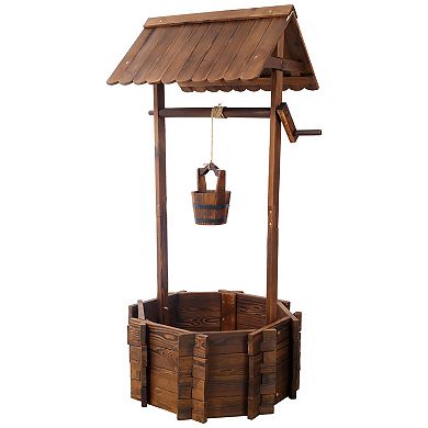 Trikiousd Rustic Wishing Well Planter Outdoor Garden Patio Wooden Decor Planter
