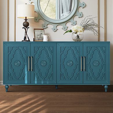 Trikiousd Large Sideboard Storage Cabinet Carved Doors Buffet Cabinet Entry Cabinet TV Console