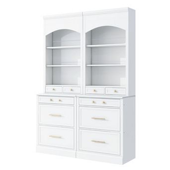 Trikiousd 83.7 Inch Tall Sideboard Storage Cabinet with Faux Marble Top Console