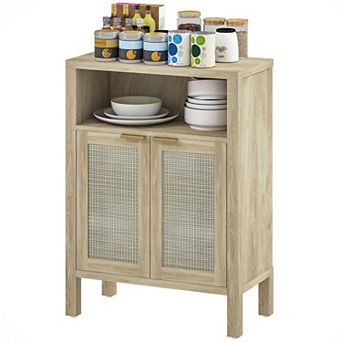 Trikiousd Rattan Buffet Cabinet Accent Cabinet, 2 Doors Sideboard Storage Cabinet