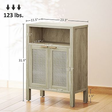 Trikiousd Rattan Buffet Cabinet Accent Cabinet, 2 Doors Sideboard Storage Cabinet