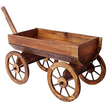 Trikiousd Rustic Wooden Wagon Planter Pot Garden Backyard Balcony Decor Planter Flower Pot