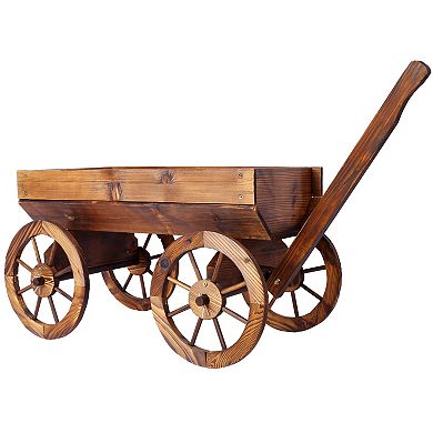 Trikiousd Rustic Wooden Wagon Planter Pot Garden Backyard Balcony Decor Planter Flower Pot