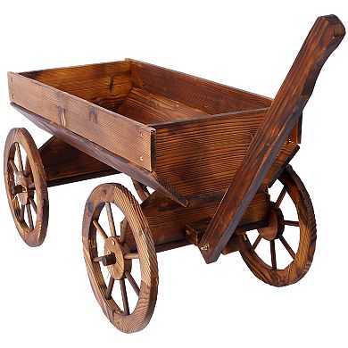 Trikiousd Rustic Wooden Wagon Planter Pot Garden Backyard Balcony Decor Planter Flower Pot
