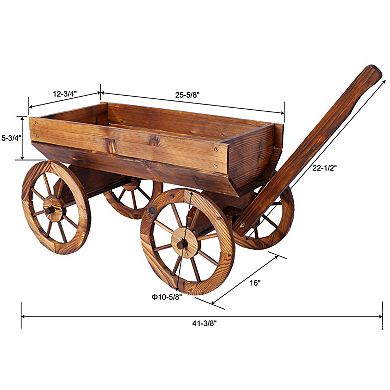 Trikiousd Rustic Wooden Wagon Planter Pot Garden Backyard Balcony Decor Planter Flower Pot
